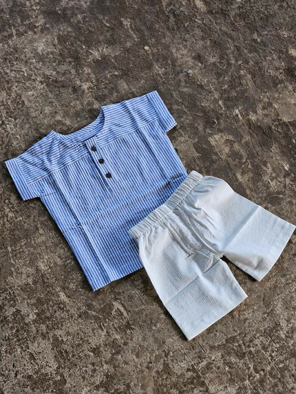 Blue Pinstripe Shirt & White Shorts Set for Boys (2-3yrs)