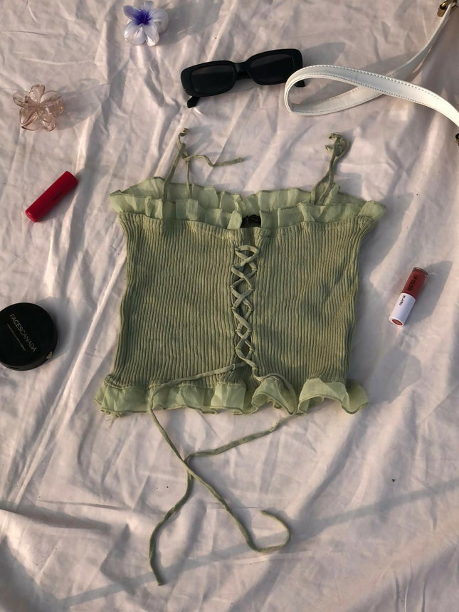 Women's Green lace-up Top - XS Size [NEW]