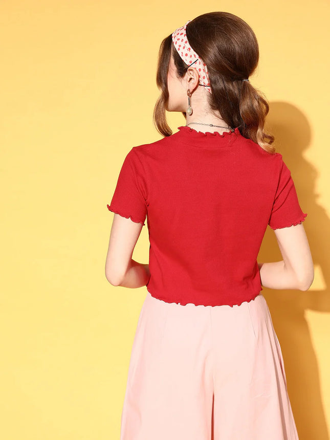 Sassafras Women's Red T-shirt Crop Top - M Size