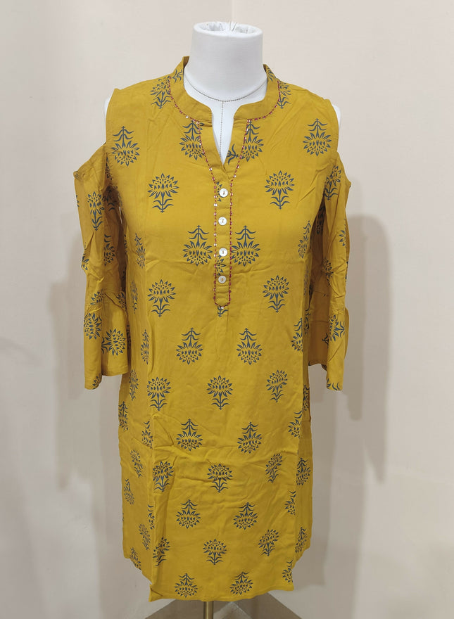 Iktara Women's Ethnic Mustard Kurti Size L