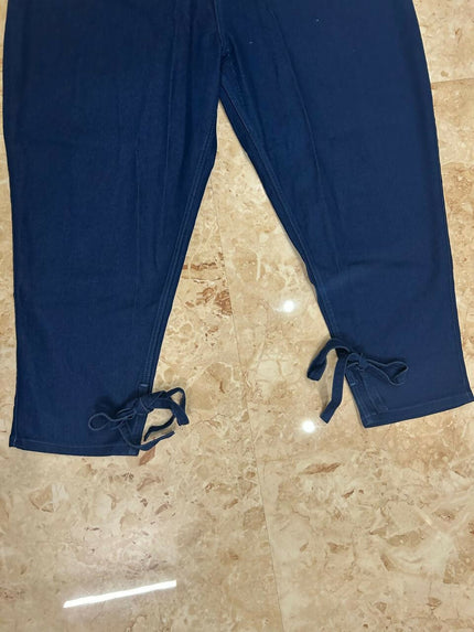 Women's blue stretchable jeans with Bow ends- 42 size