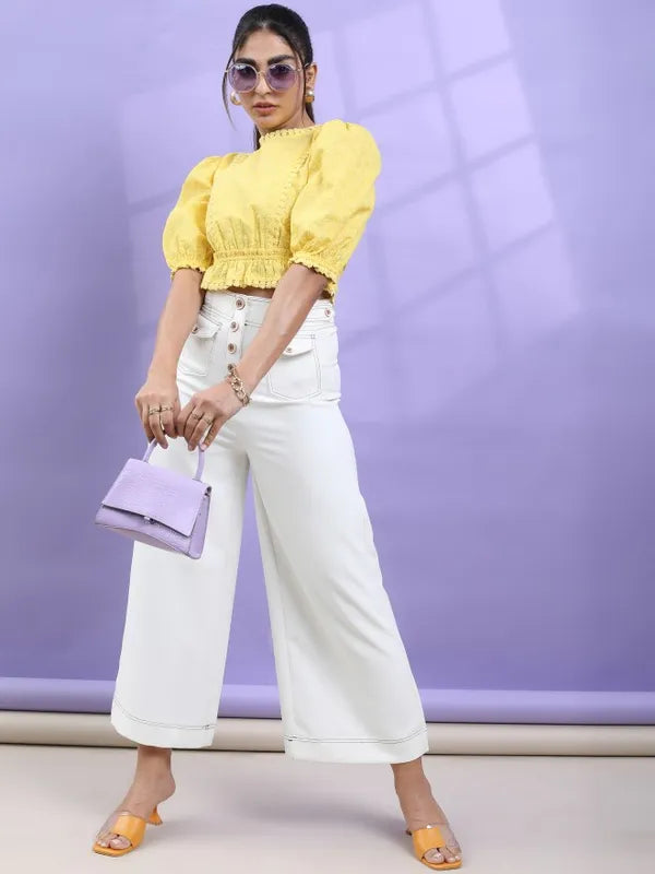 Tokyo Talkies Women’s Yellow Crop Top - M Size
