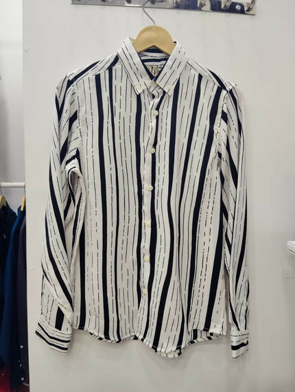 Men's Casual Lines White Shirt - (S, M, L, XL) [ Not used ]