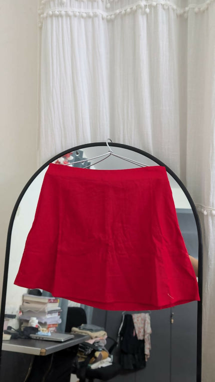 Women's Mini linen Red skirt -28 Size