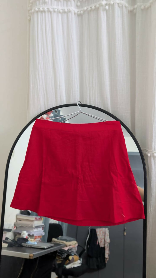 Women's Mini linen Red skirt -28 Size
