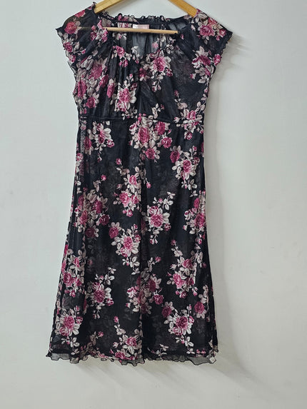 Women's  Floral Netted Black Dress - M Size