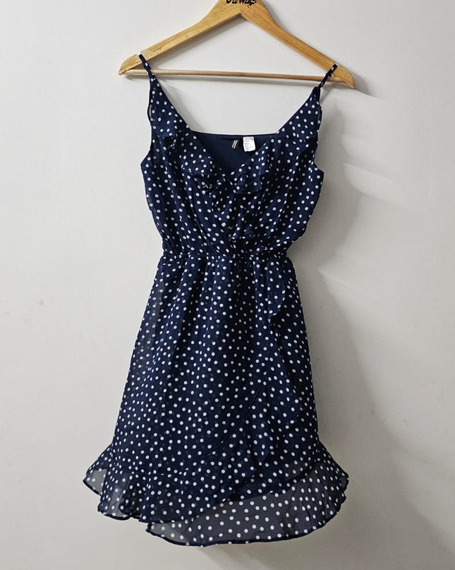 DIVIDED H&M Women's Blue Polka Dotted Dress - S Size