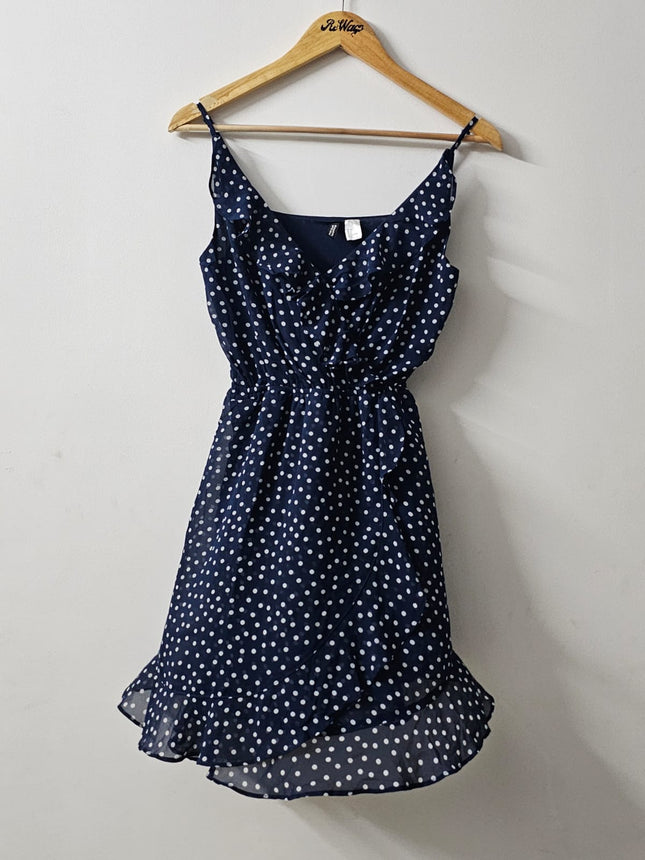 DIVIDED H&M Women's Blue Polka Dotted Dress - S Size