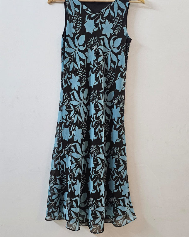 Women's  Floral A line Blue & Black  Dress - S Size