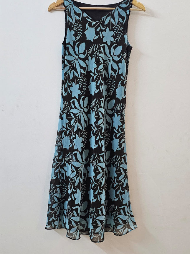 Women's  Floral A line Blue & Black  Dress - S Size