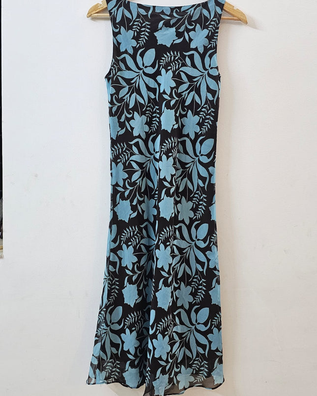 Women's  Floral A line Blue & Black  Dress - S Size
