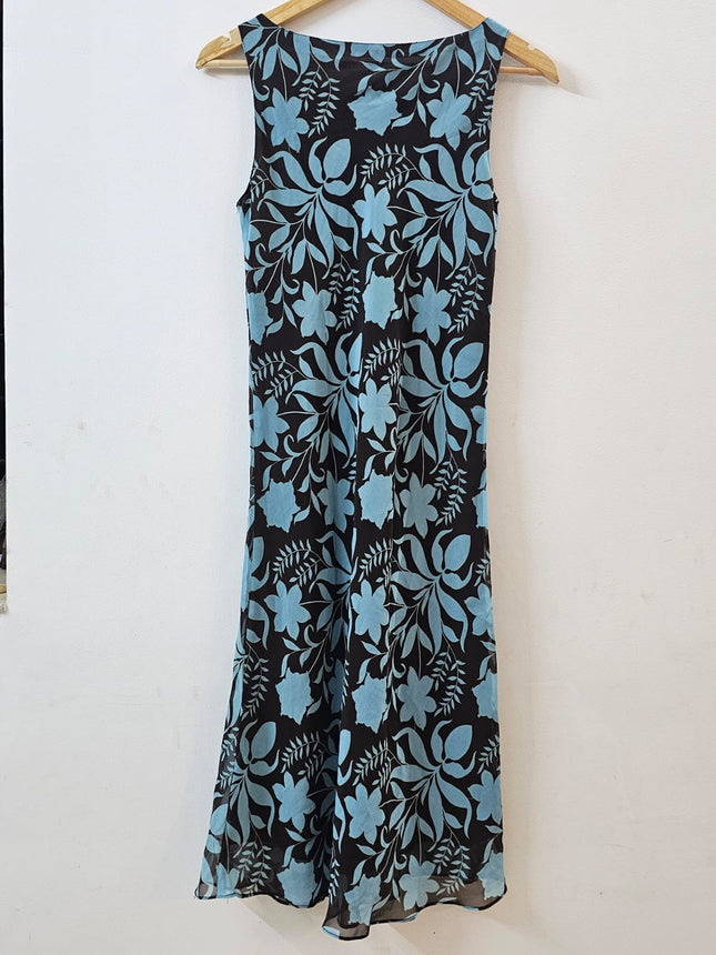 Women's  Floral A line Blue & Black  Dress - S Size