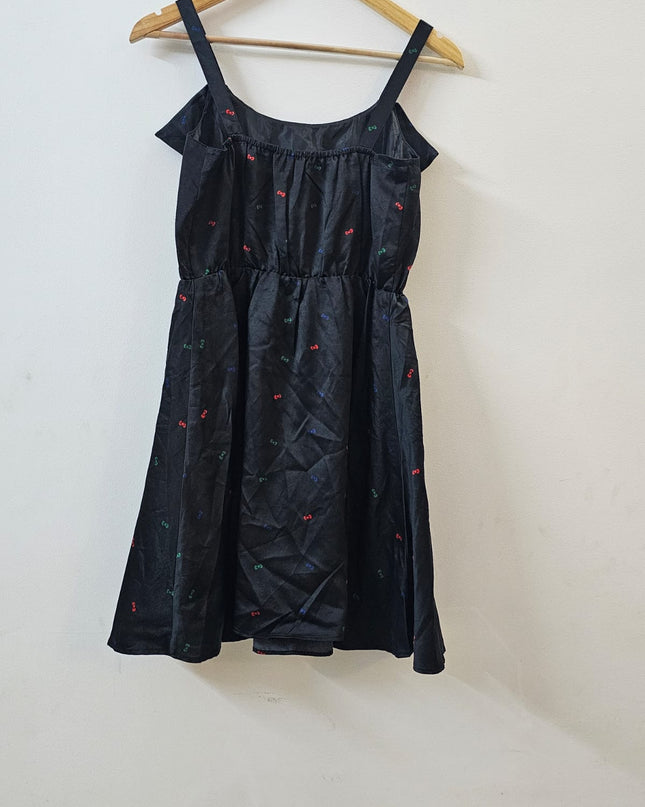 EARTH Women's  Bow Printed Black Dress - M Size