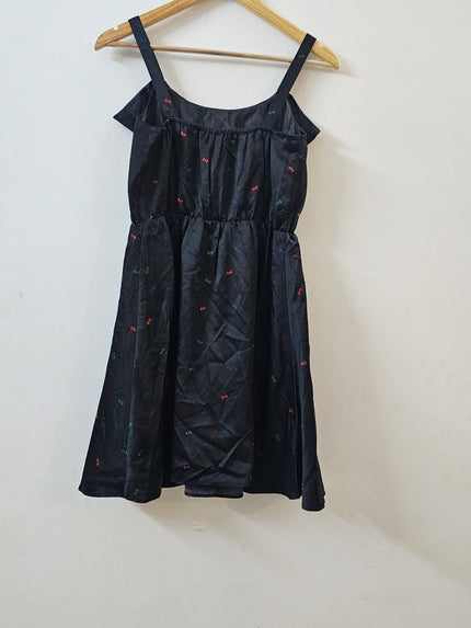 EARTH Women's  Bow Printed Black Dress - M Size