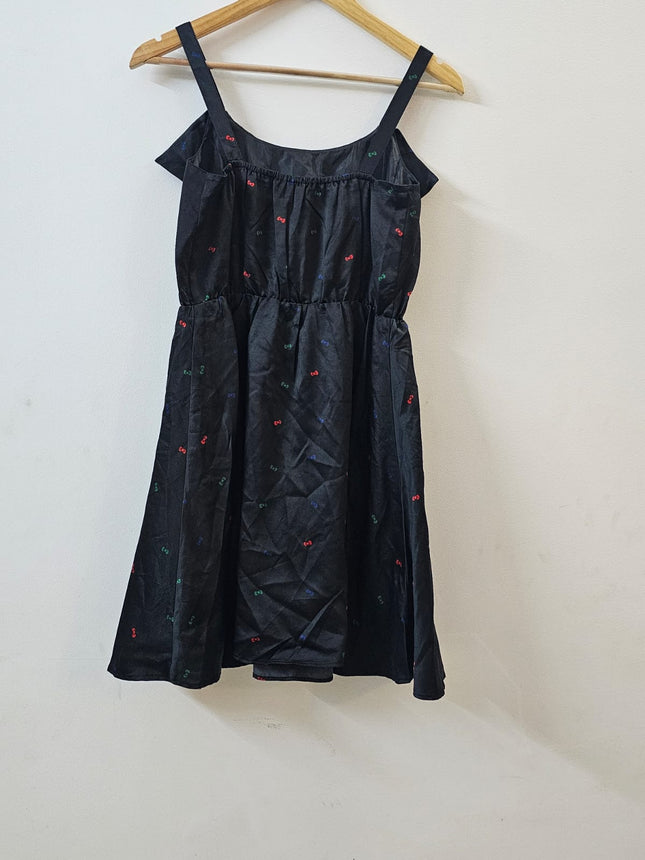 EARTH Women's  Bow Printed Black Dress - M Size