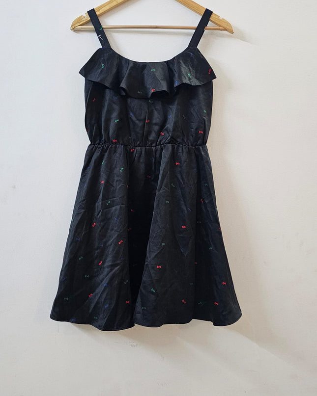 EARTH Women's  Bow Printed Black Dress - M Size