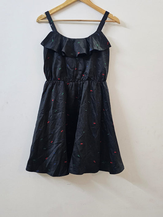 EARTH Women's  Bow Printed Black Dress - M Size