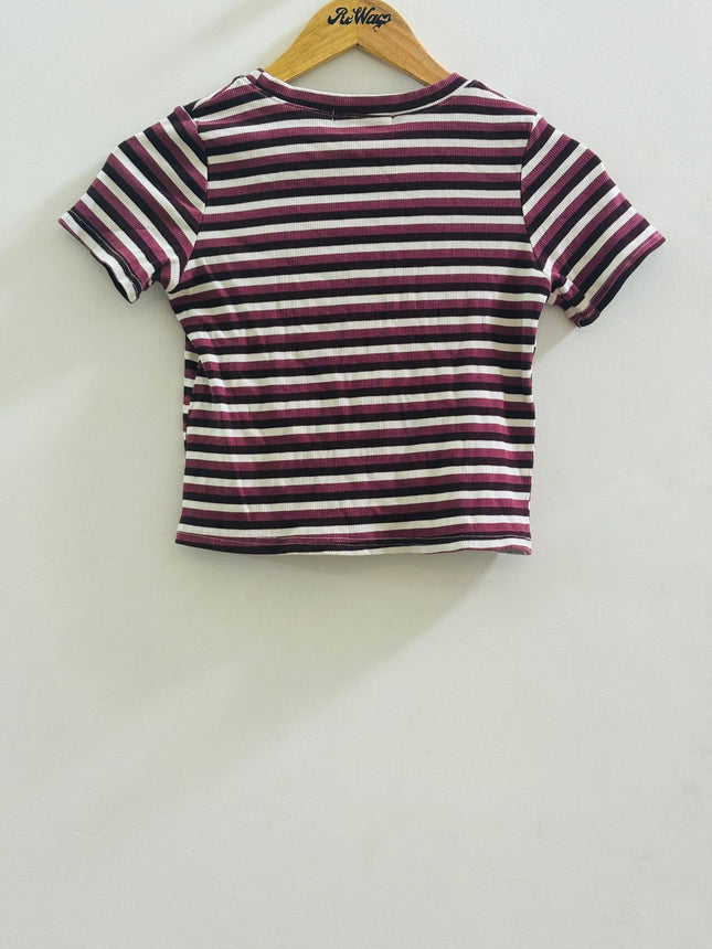 QIHOU Women's Striped Crop White Top - S Size