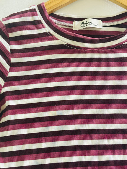 QIHOU Women's Striped Crop White Top - S Size
