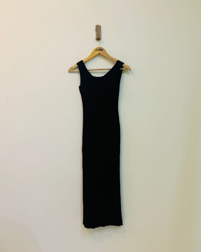 Women's V Neck Bodycon  Black Dress - S Size