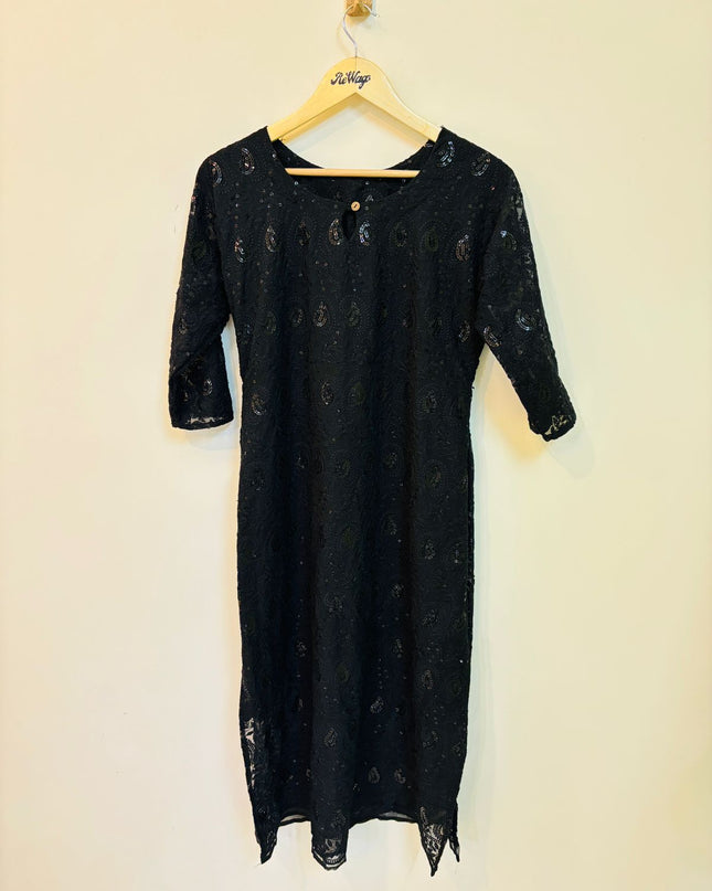 Women’s Sequinced Black Kurti - XL Size