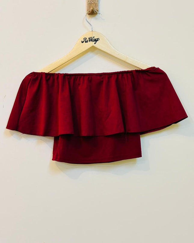 URBANIC Women's Maroon Croptop with Off Shoulder - S Size