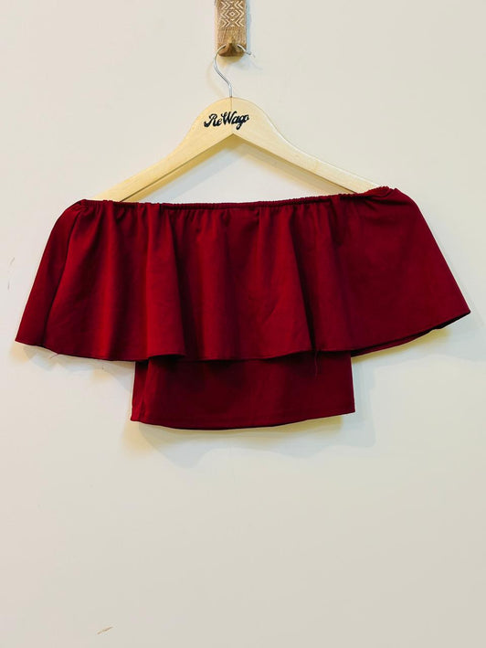 URBANIC Women's Maroon Croptop with Off Shoulder - S Size
