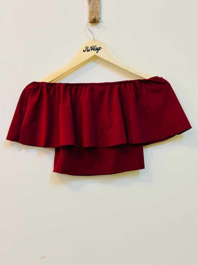 URBANIC Women's Maroon Croptop with Off Shoulder - S Size