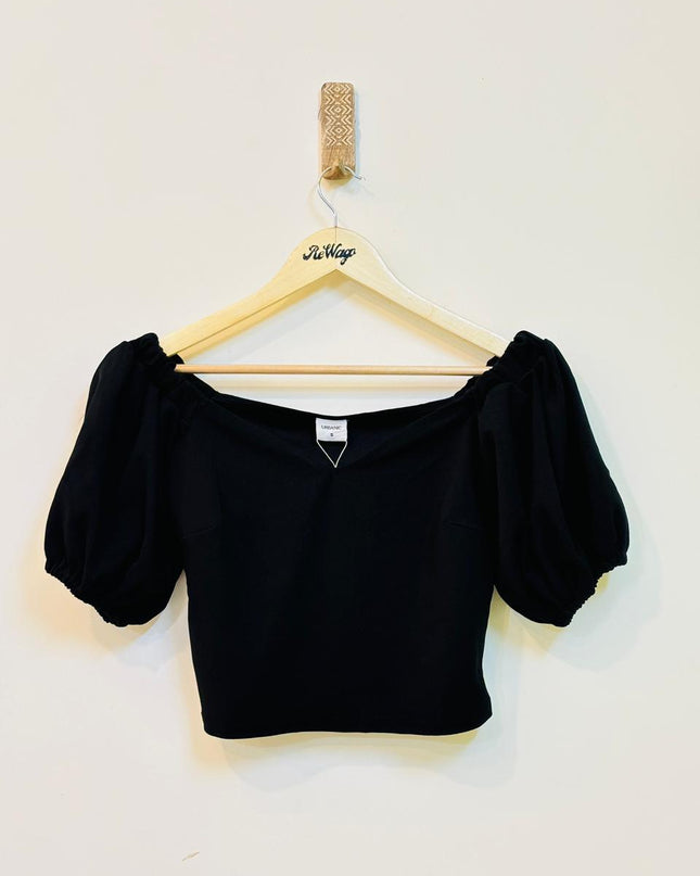 URBANIC Women's Black Top with Puff Sleeves S Size
