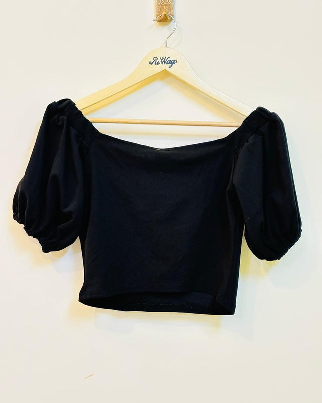 URBANIC Women's Black Top with Puff Sleeves S Size