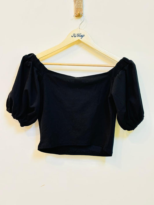URBANIC Women's Black Top with Puff Sleeves S Size