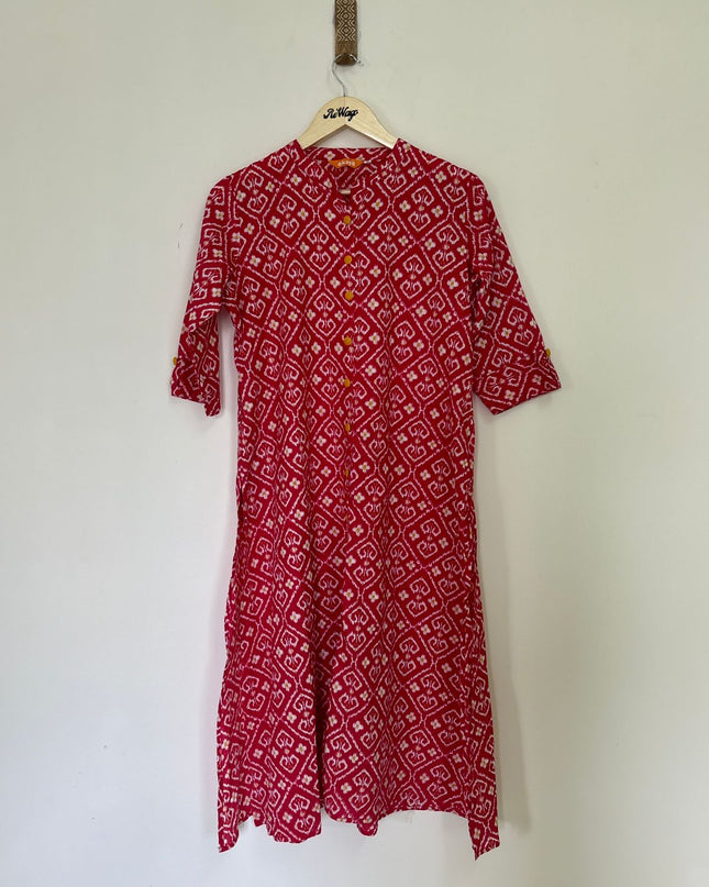 EKAJA  Women's Cotton Button Red Kurti - XL Size