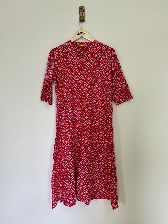 EKAJA  Women's Cotton Button Red Kurti - XL Size