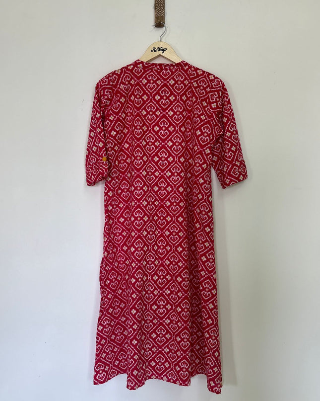 EKAJA  Women's Cotton Button Red Kurti - XL Size