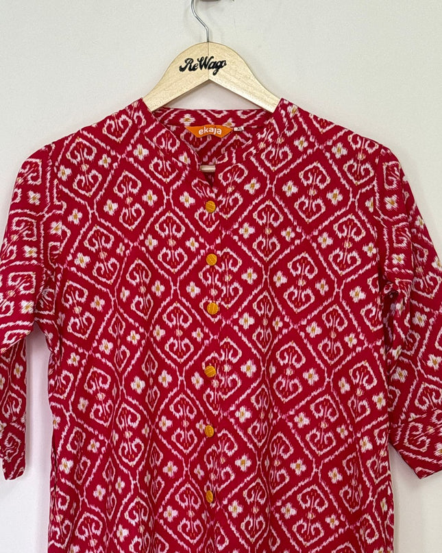 EKAJA  Women's Cotton Button Red Kurti - XL Size