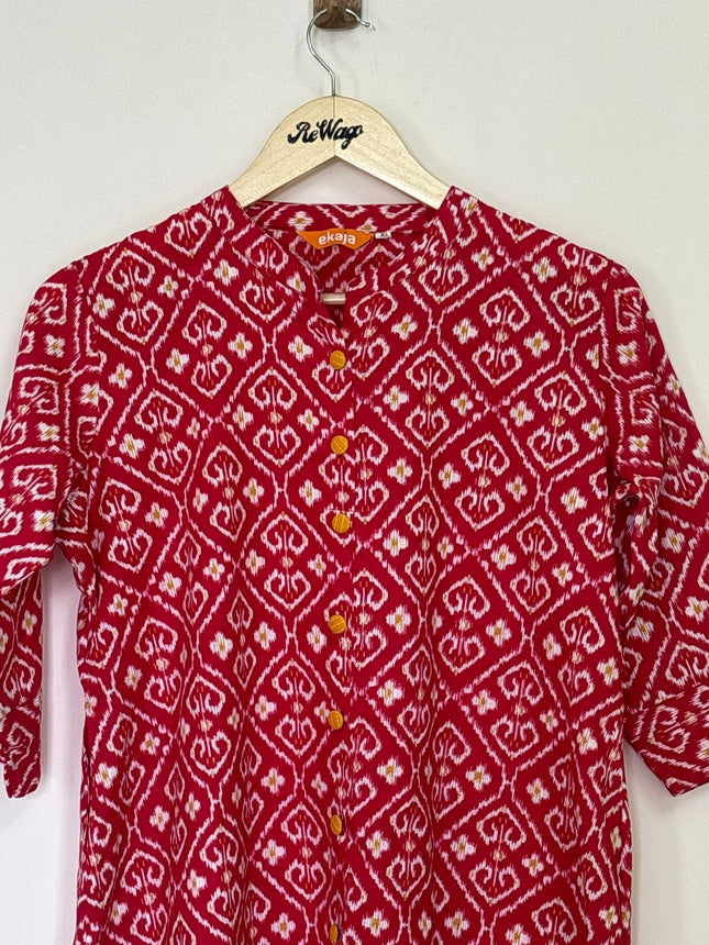 EKAJA  Women's Cotton Button Red Kurti - XL Size