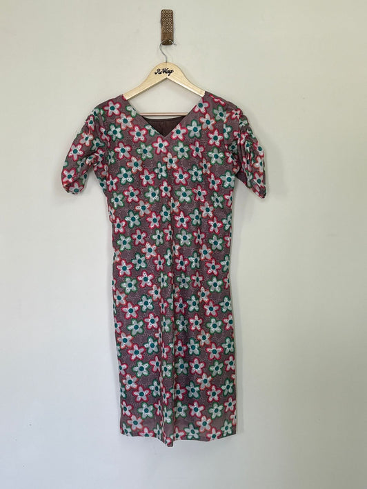 Women's V Neck with Floral Prints Kurti - L Size