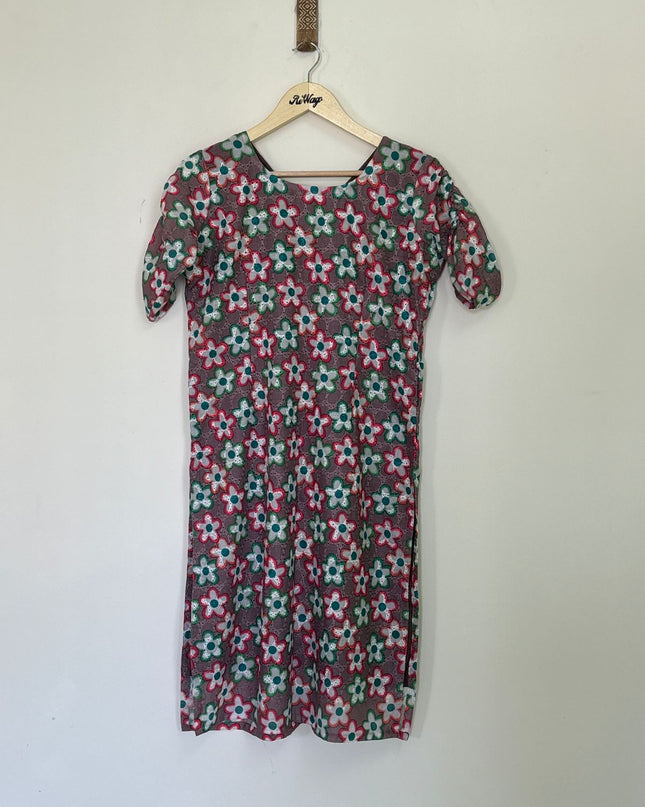Women's V Neck with Floral Prints Kurti - L Size