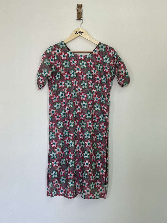Women's V Neck with Floral Prints Kurti - L Size
