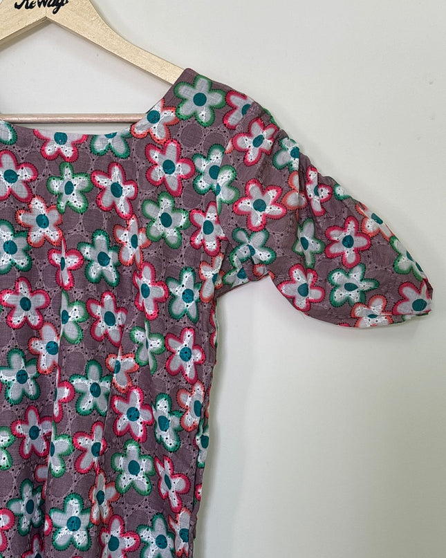 Women's V Neck with Floral Prints Kurti - L Size