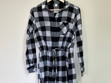 Women's B&W Full Sleeve Checked Long Shirt  - L Size