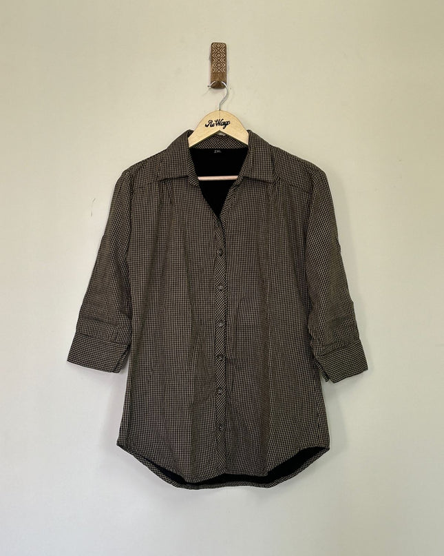 Women's Checked Half Sleeve Black Shirt - L Size