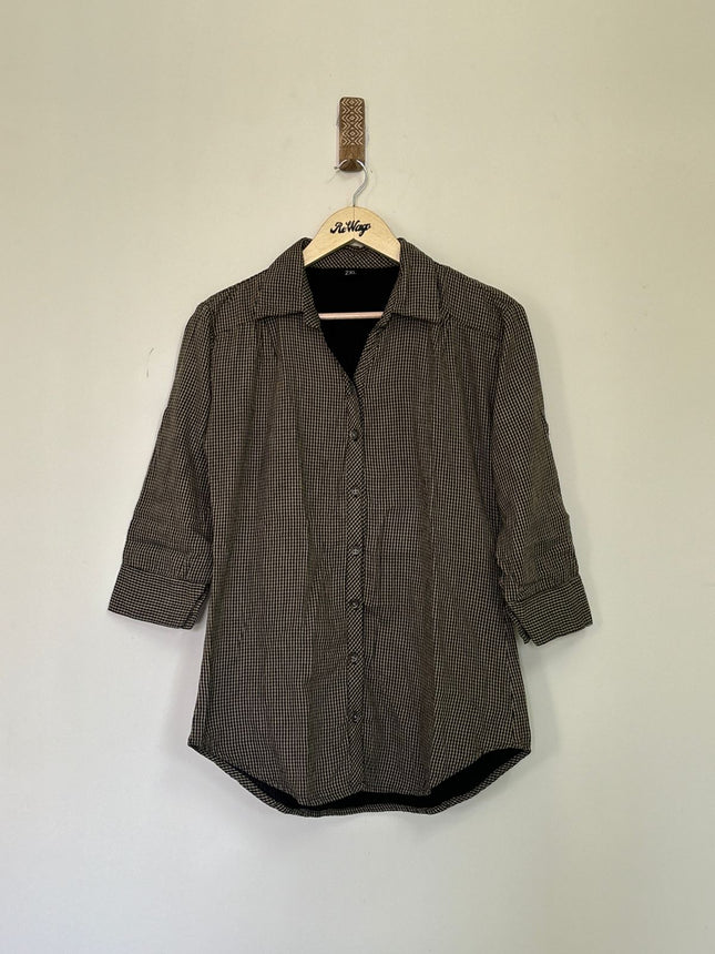 Women's Checked Half Sleeve Black Shirt - L Size
