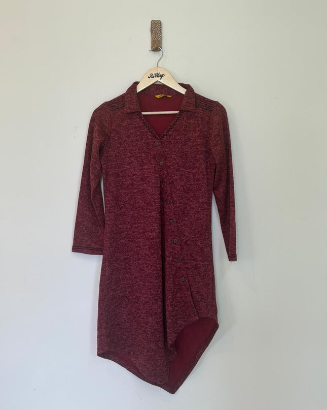 Global Desi Women's Maroon Sweater Dress - M Size