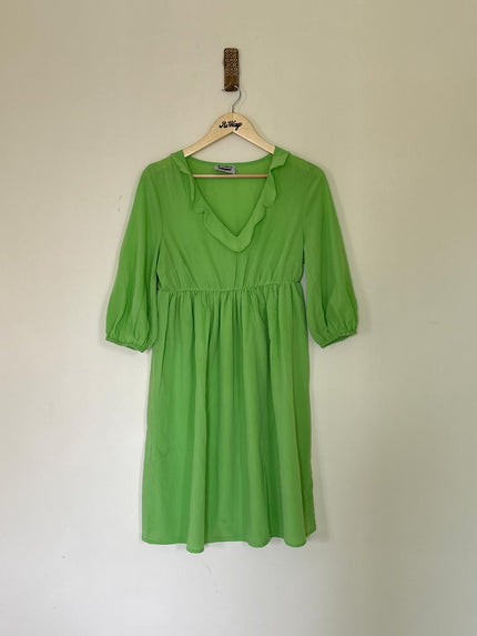 Women's V neck and 3/4 Sleeve Green Dress - S Size