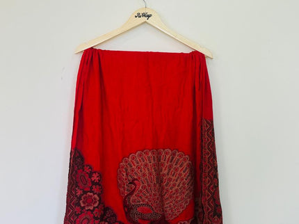Women’s Red Shawl with Prints and Tussels