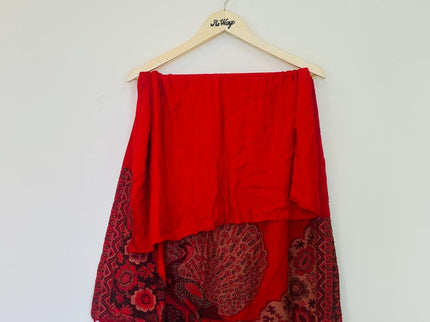 Women’s Red Shawl with Prints and Tussels