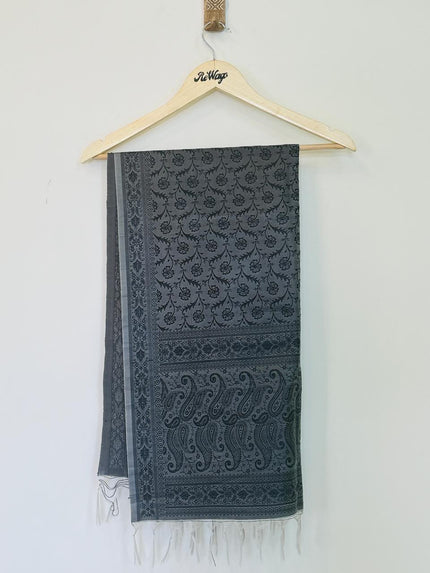 Grey Printed Shawl with Tussels