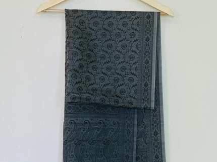 Grey Printed Shawl with Tussels
