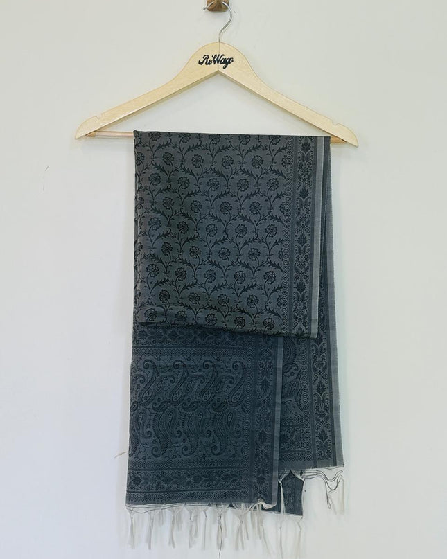 Grey Printed Shawl with Tussels